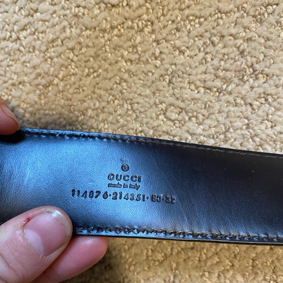 Authentic Gucci Guccissima GG interlocking G buckle leather belt grey gold - Picture 3 of 5